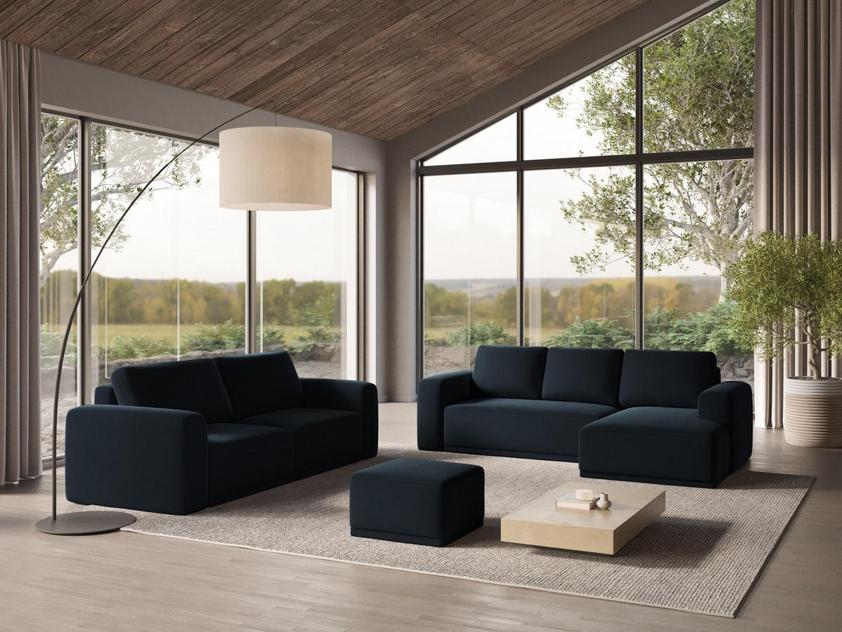 POUF Samt Stoff Blau - Blau/Schwarz, Kunststoff/Textil (65/40/65cm) - Makamii