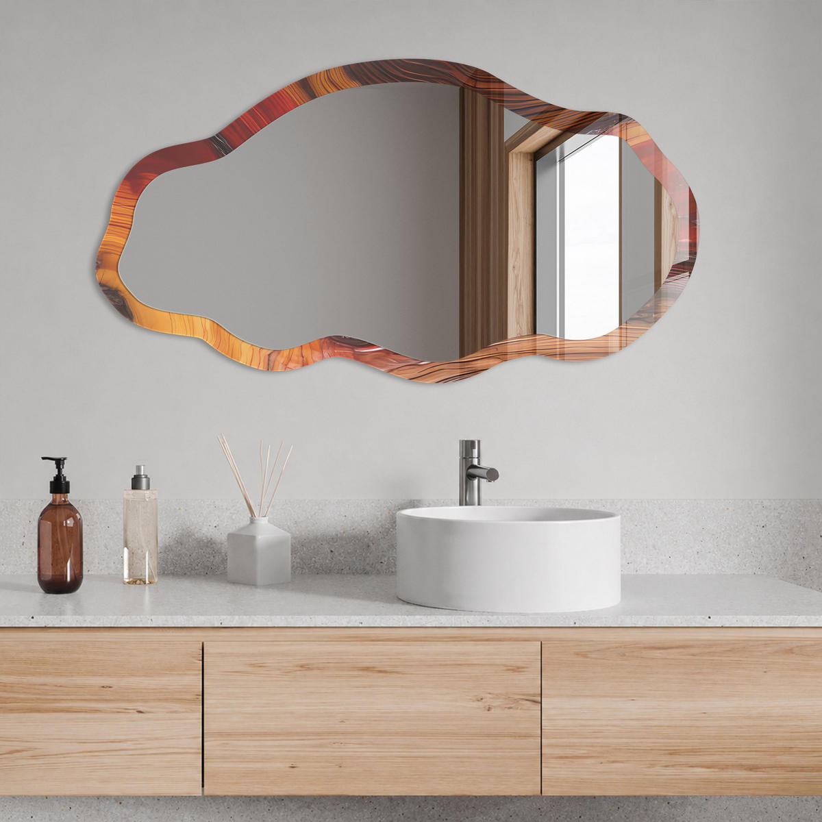 SPIEGEL 90x45 cm asymmetrisch mit Druck - Die Energie der Natur - Transparent, Glas (45/90/0.4cm) - TULUP