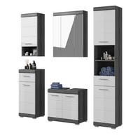 BADMÖBEL-SET weiß Hochglanz, grau 5-teilig 164 cm, Badkombination mit 22 Fächern - Weiß Hochglanz/Silberfarben, Glas/Holzwerkstoff (164/191/34cm) - Inn.Furn