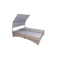 DOPPEL-SONNENLIEGE Melina Grau-Schwarz Gartenliege mit Dach - Grau, Kunststoff (160/163/200cm) - DELUKE