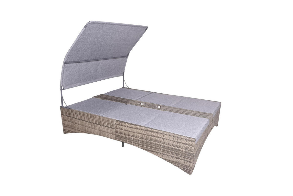 DOPPEL-SONNENLIEGE Melina Grau-Schwarz Gartenliege mit Dach - Grau, Kunststoff (160/163/200cm) - DELUKE