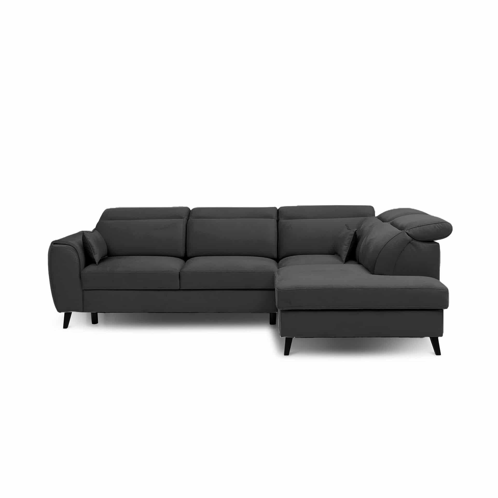 ECKSOFA mit Schlaffunktion & Bettkasten - Dunkelgrau/Schwarz, Holz/Textil (201/255cm) - Eltap