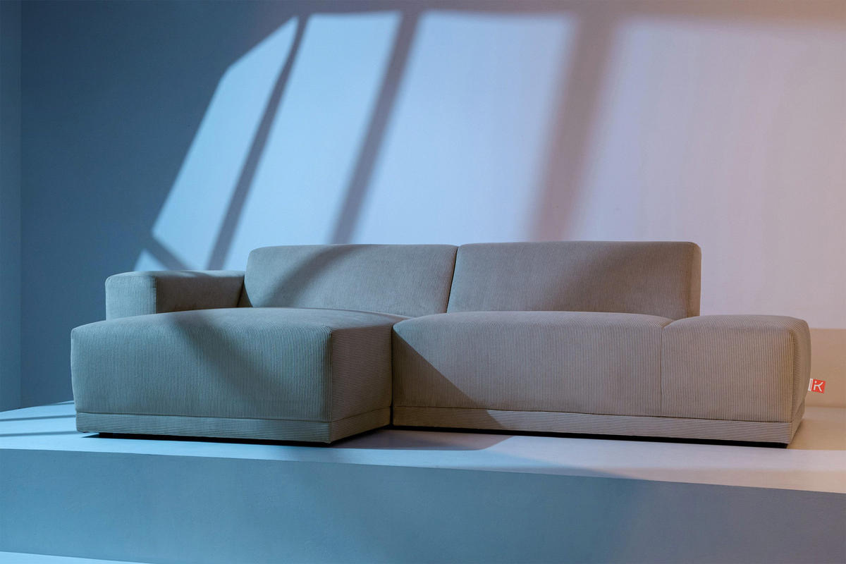 ECKSOFA-LINKS MUDI in moderner Optik mit hochwertigem Kaltschaum, Cord-Stoff, beige - Beige/Schwarz, Textil (280/160cm) - KONSIMO®