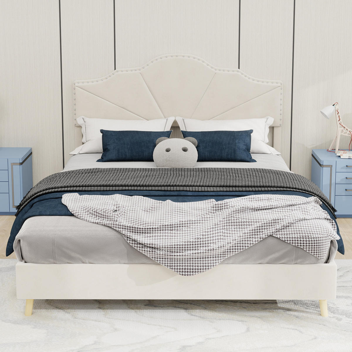POLSTERBETT 140/200 cm in Beige Stoff mit Gepolstertem Kopfteil - Beige, Holzwerkstoff/Textil (140/200cm) - WISHDOR