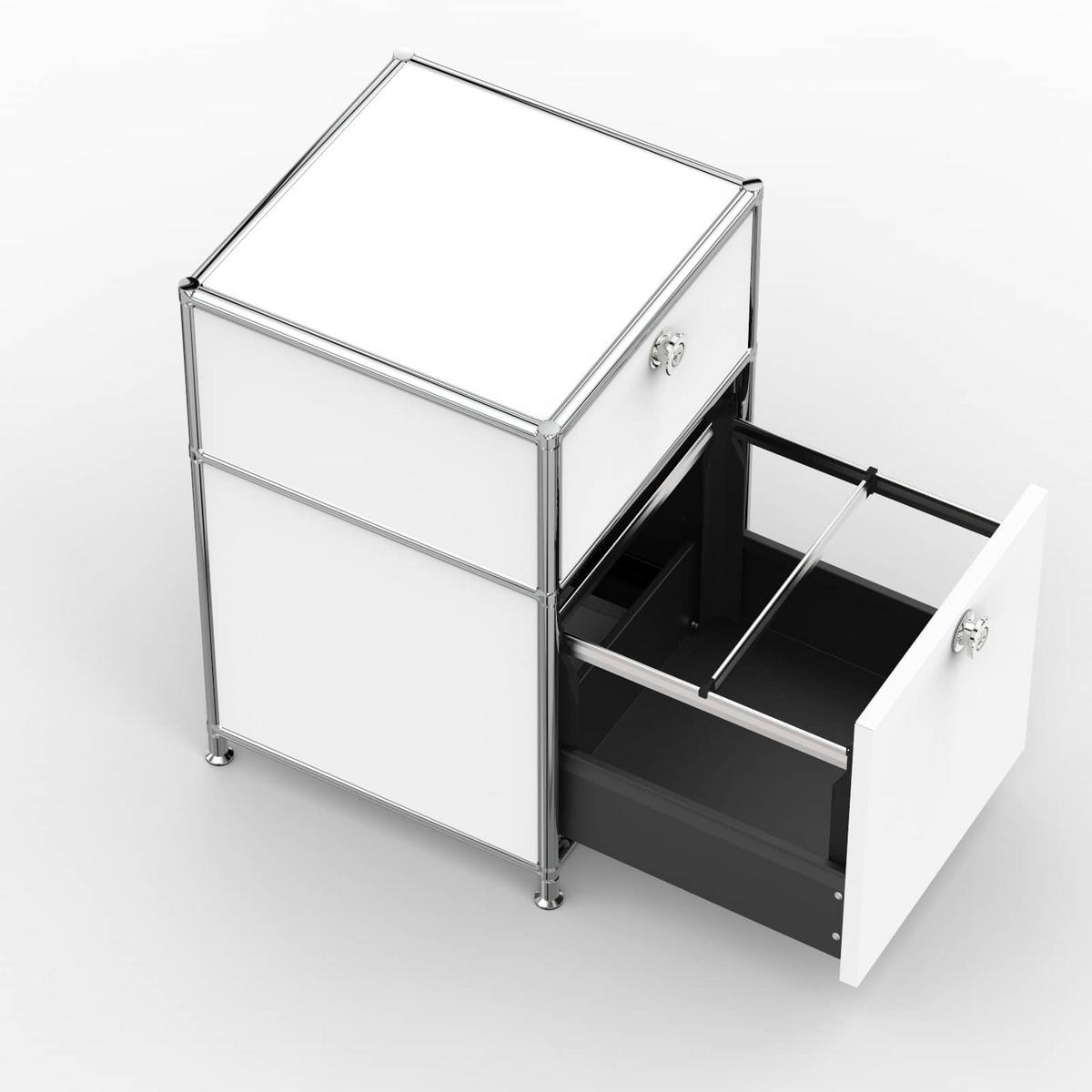 BÜRO-STANDCONTAINER, Metall, 40cm, 1 Schublade + 1 Hängeregistratur, Signalweiss - Chromfarben/Silberfarben, Metall (40/62.7/39.7cm) - Versee