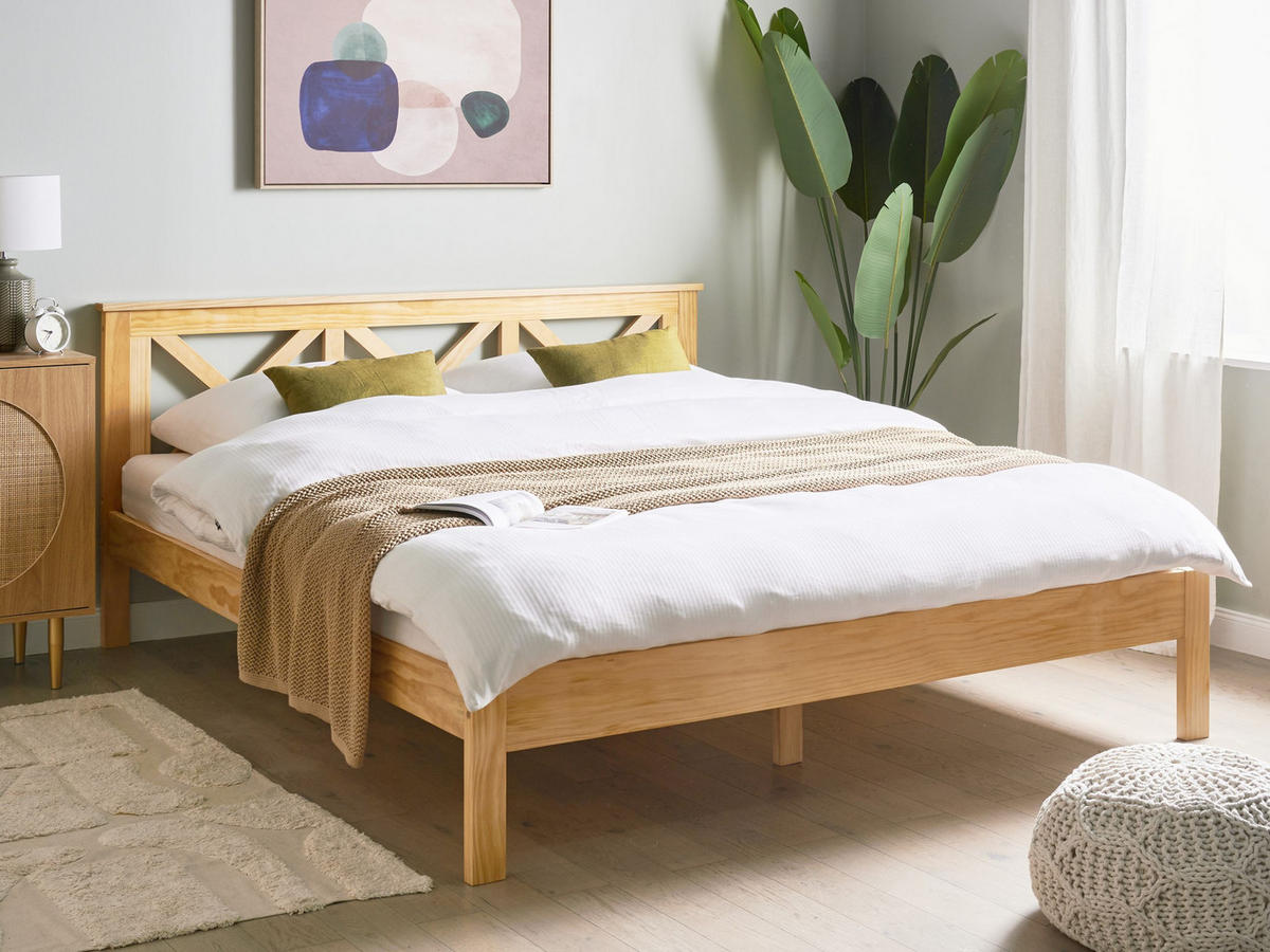 BETT mit Lattenrost 180x200 cm Heller Holzfarbton Tannay - Hellbraun, Holz (180/200cm) - Beliani