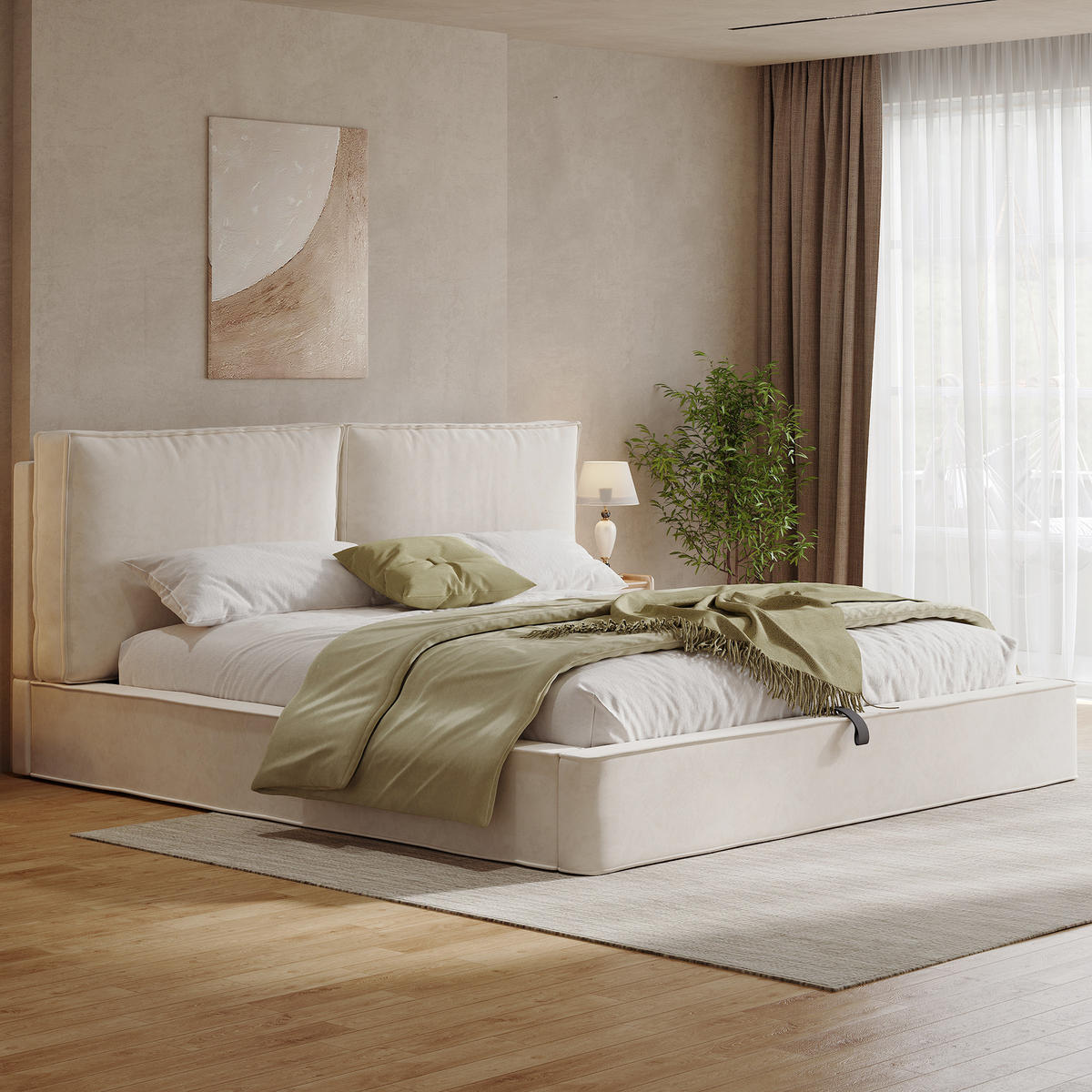 POLSTERBETT Beige Chenille 160x200 Hydraulik Stauraum - Beige, Textil (160/200cm) - FLIEKS