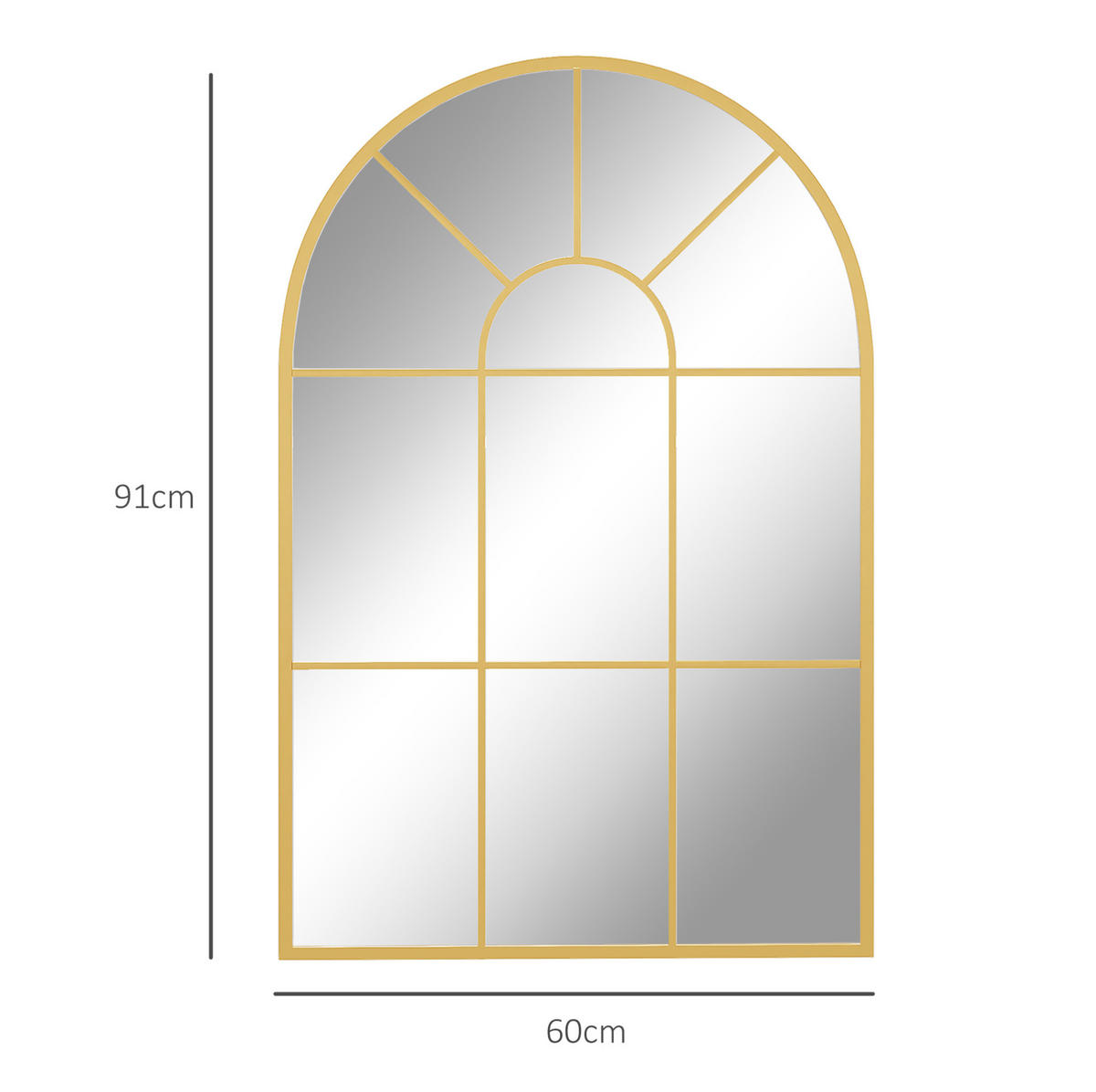 WANDSPIEGEL 91/2/60 cm Gold aus Metall mit vorinstallierten Haken - Goldfarben, Metall (2/60/91cm) - OKWISH