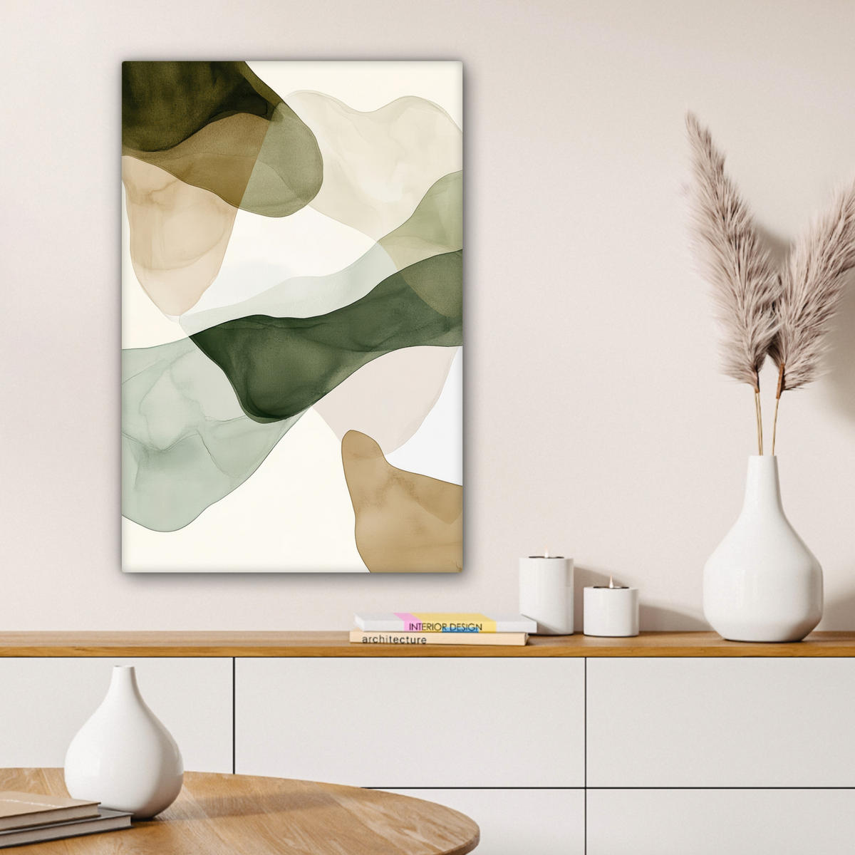 LEINWANDBILD Japandi - Abstrakt - Grün Wanddeko 40x60 cm - Multicolor, Textil (40/60cm) - MuchoWow