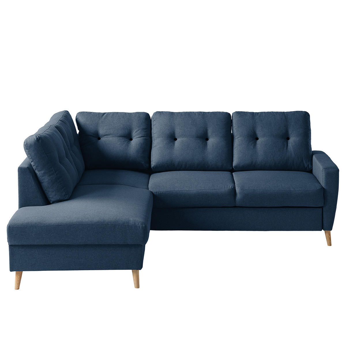 ECKSOFA mit Ottomane - Webstoff - Hellbraun/Blau, Holz/Textil (230/200cm) - home24