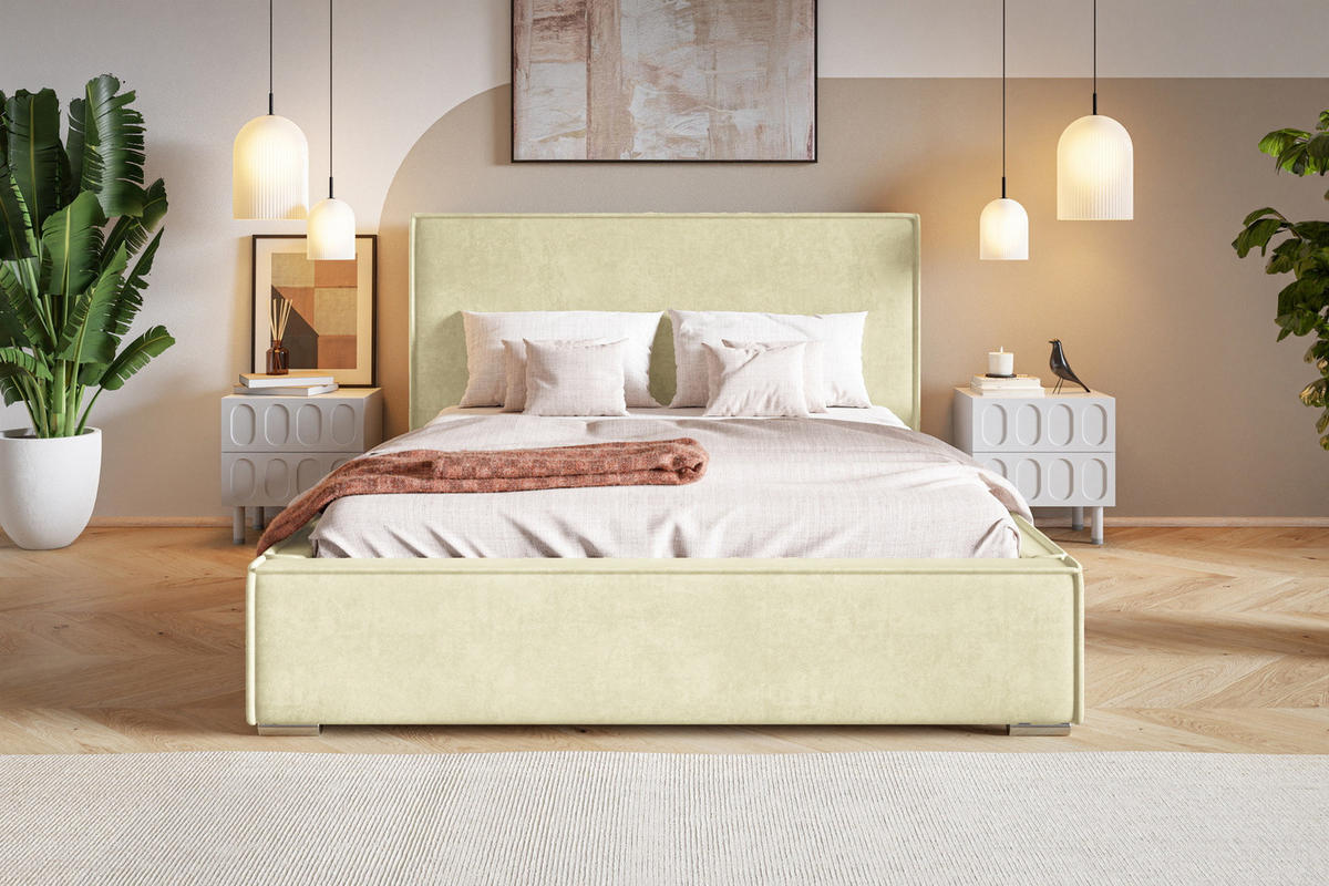 POLSTERBETT 140x200 Sydney mit Bettkasten, Vanille - Beige, Holz/Textil (140/200cm) - Emporius