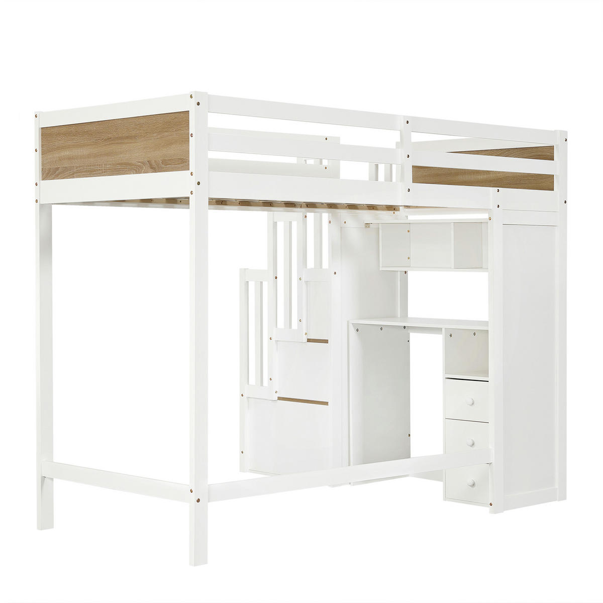 HOCHBETT 90/200 cm mit Schreibtisch und Stauraum, DE-41750, in Weiß - Weiß, Holzwerkstoff (90/200cm) - ComfortXL