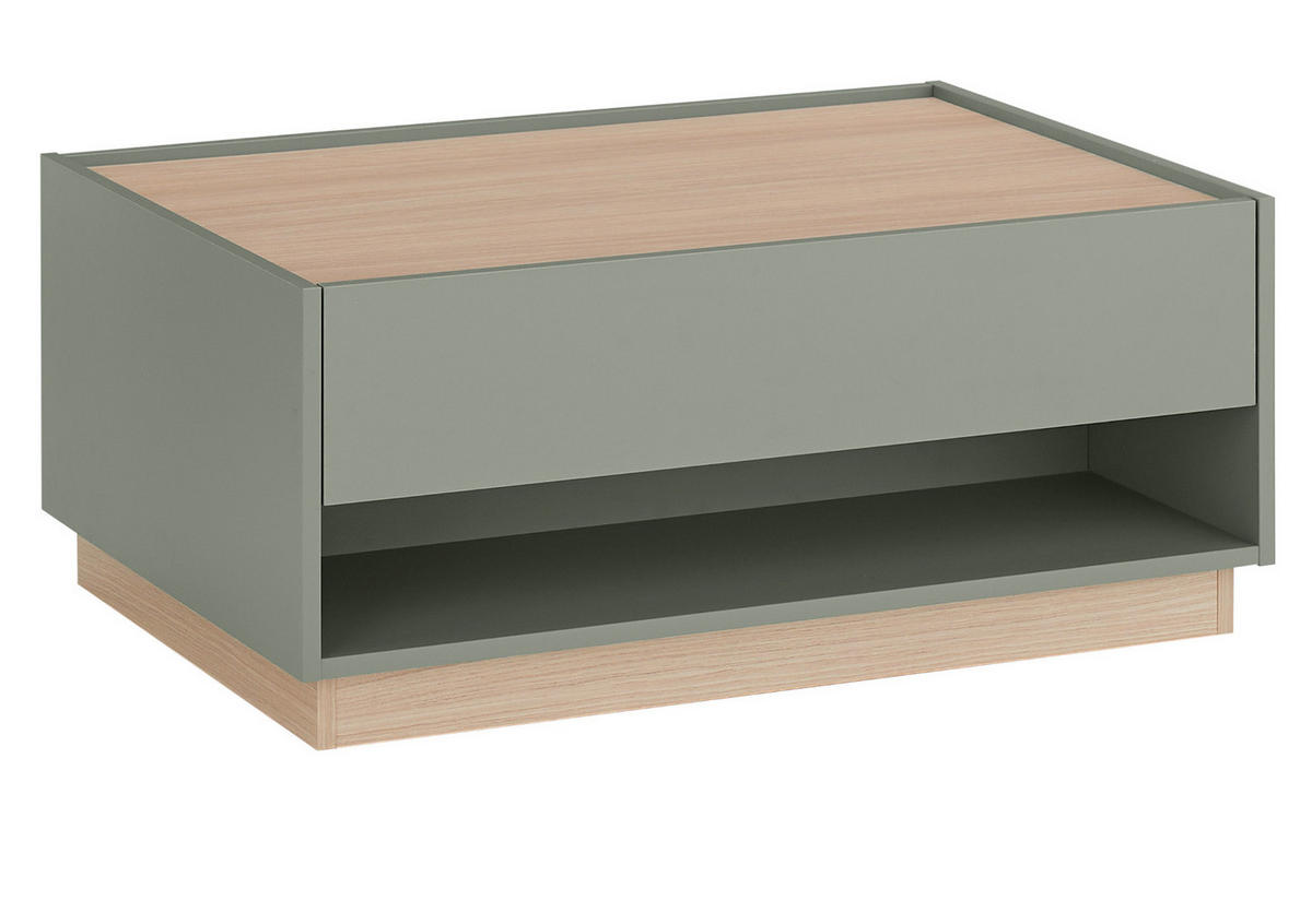 COUCHTISCH in Salbei Grün und Eiche, Wohnzimmertisch mit Schubkasten, 90 x 60 cm - Salbeigrün/Eichefarben, Holz/Holzwerkstoff (60/90/38cm) - Furn.Design