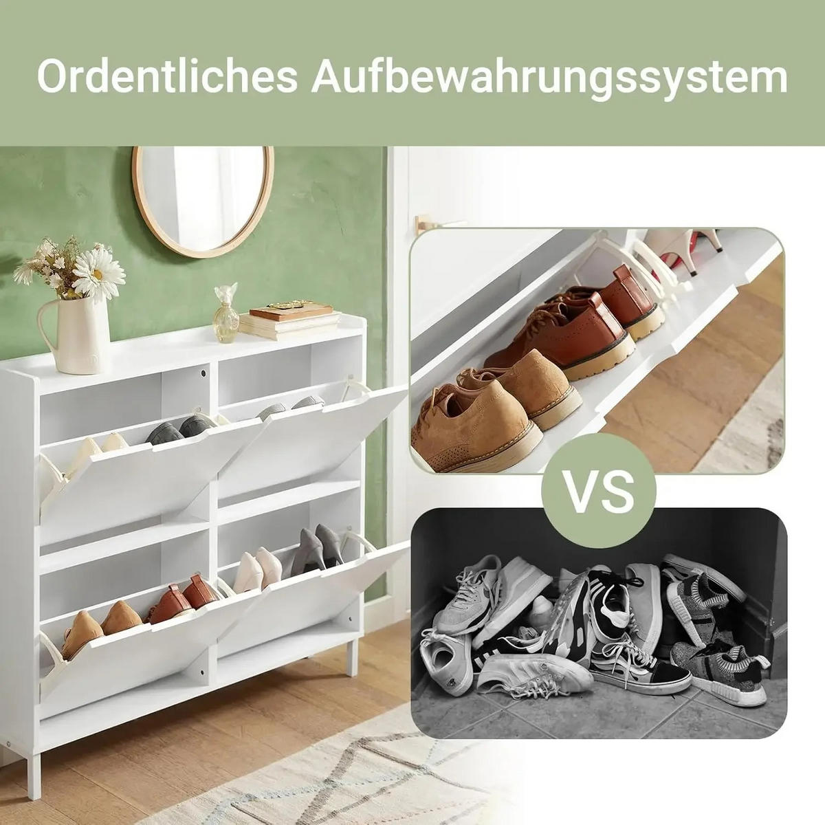 FSR100 Schuhkipper 4 Klappen Schuhschrank schmal Schuhkommode Schuhablage Weiß - Weiß, Holzwerkstoff/Metall (100/90/19cm)