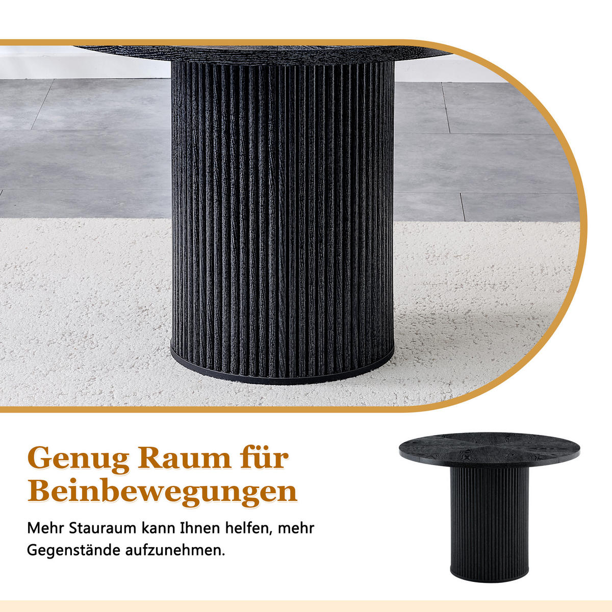 ESSTISCH 100/100/76 cm Schwarz runder MDF-Tisch mit Stauraum im Tischbein - Schwarz, Holzwerkstoff (100/100/76cm) - OKWISH