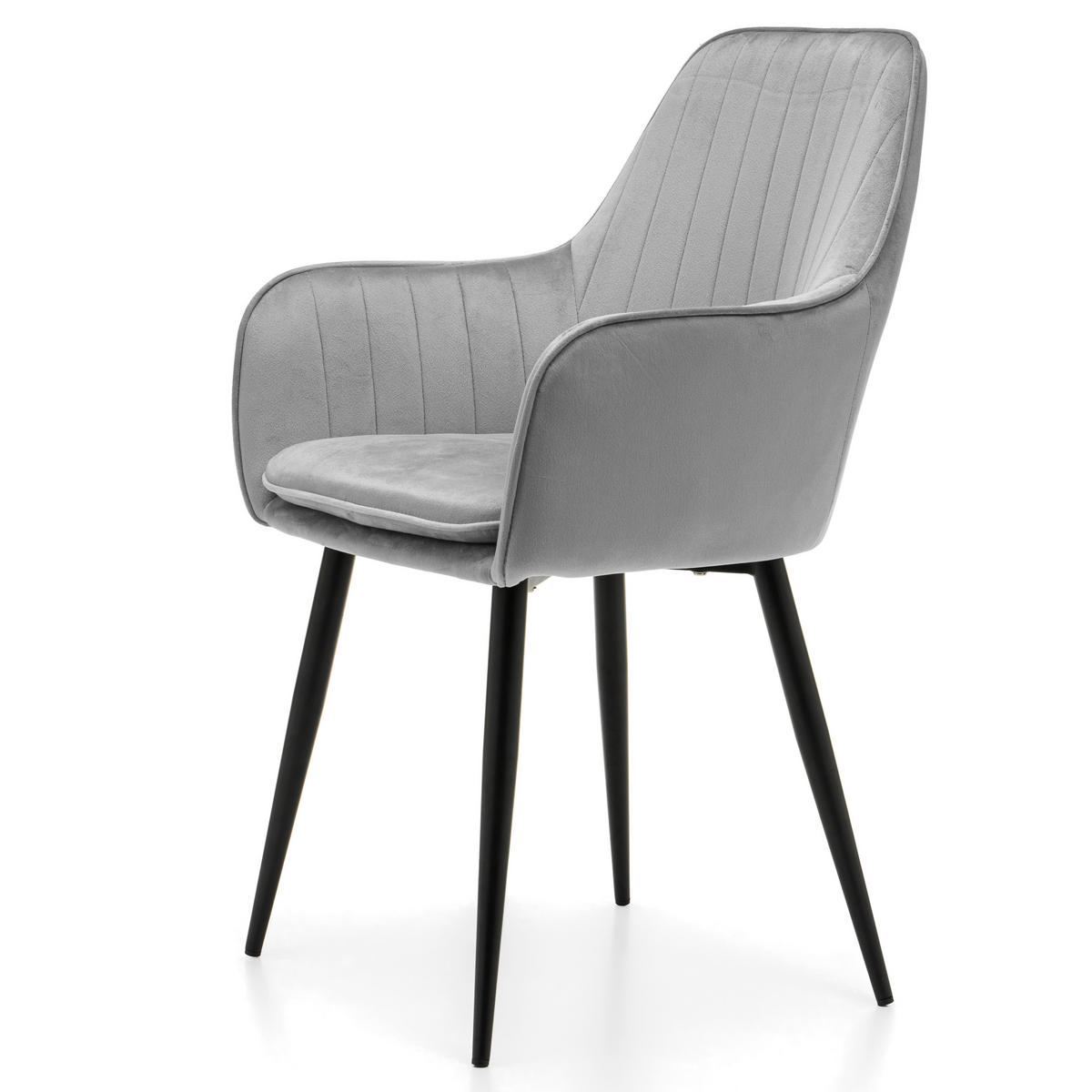 STUHL EMILIA gepolstert mit Steppung- hellgrau - Samt Velours - Hellgrau/Schwarz, Textil/Metall (58/90/58cm) - NEW HOME