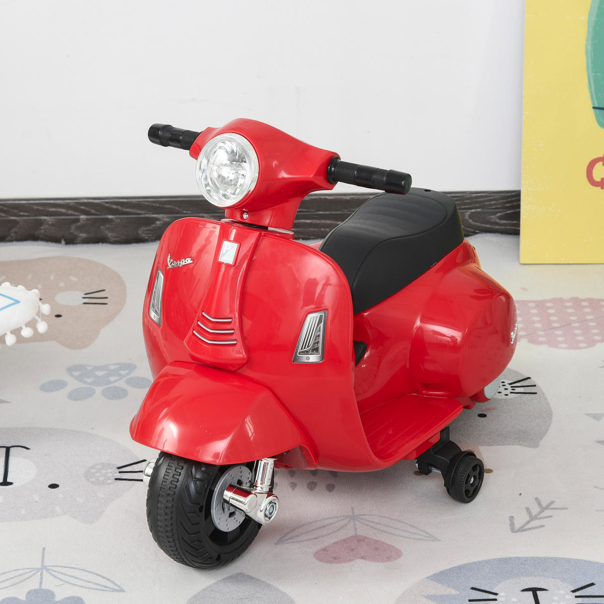 VESPA Elektromotorrad Kindermotorrad Elektrofahrzeuge 3 bis 6 Jahren Rot - Rot, Metall (66.5/38/52cm) - HOMCOM