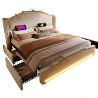POLSTERBETT aus Samt 160x200 cm in Beige mit LED-Beleuchtung & USB-C - Beige, Textil (160/200cm) - Modfu