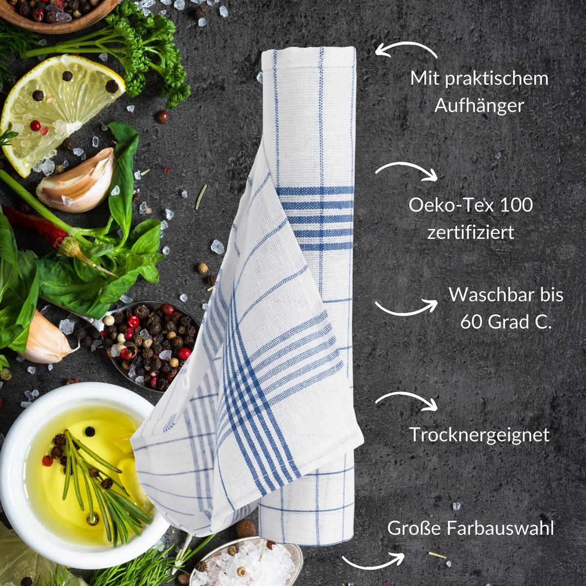 GESCHIRRTÜCHER 50x70 cm im 20er Set aus 100% Baumwolle, Küchentücher Blau - Blau, Textil (50/70cm) - Carpe Sonno