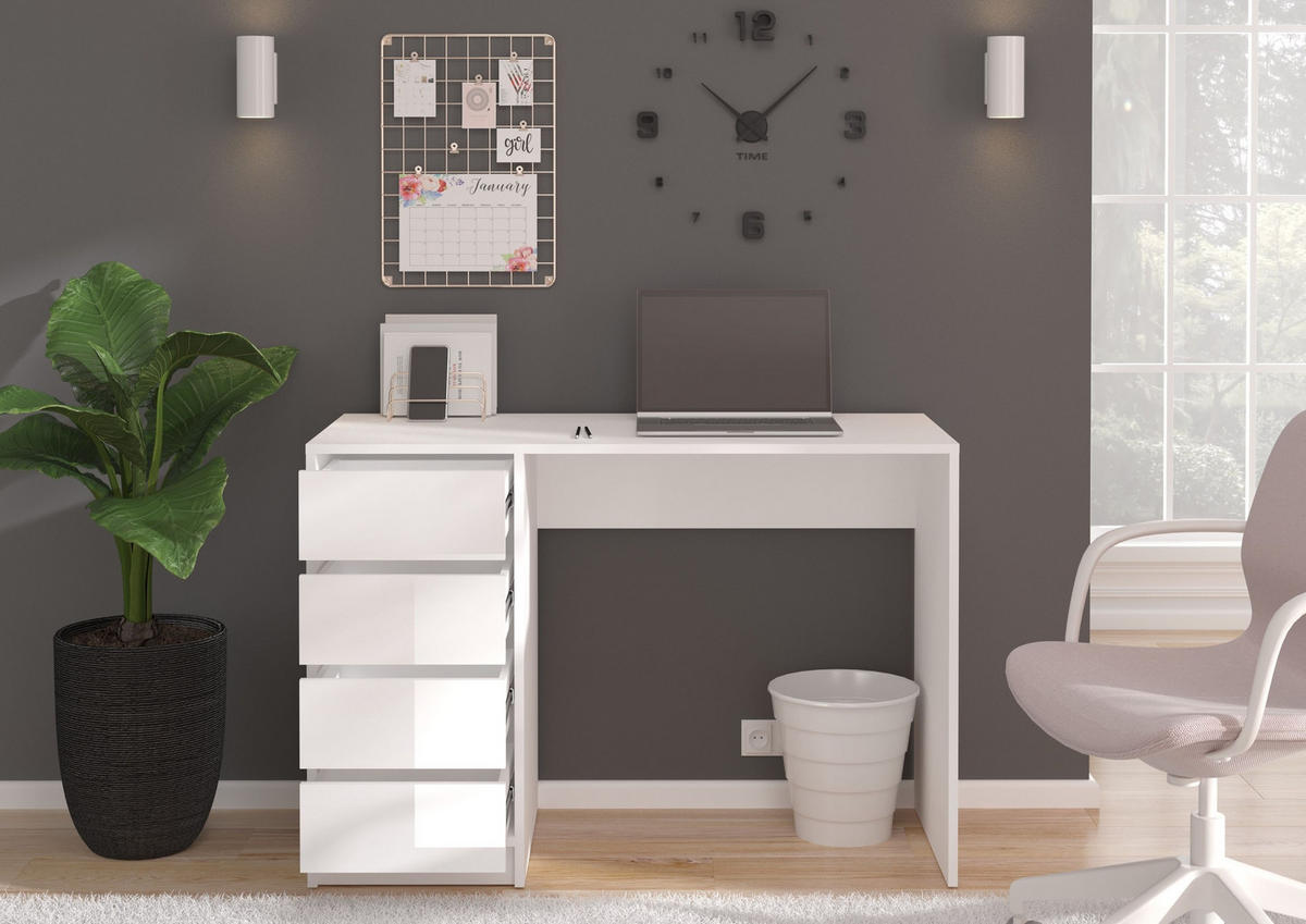 SCHMINKTISCH Emma Schminktisch in weiß Nachbildung und weiß hochglanz B/H/T: 110x75x48 cm - Weiß, Holzwerkstoff (110/75/48cm)