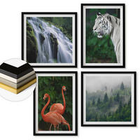 WANDBILDER 4er-Set - 50x50 cm & 40x60 cm Schwarzer Rahmen - Tiger Wasserfall Flamingos Natur - Schwarz, Kunststoff (50/50cm) - ArtPrintCave
