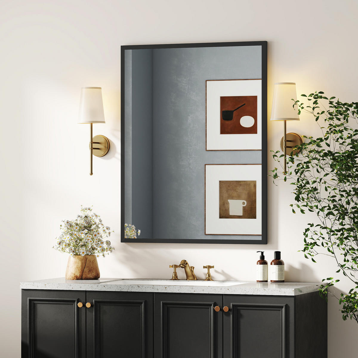 WANDSPIEGEL DE-14331 rechteckig 90x70 cm Schwarz - Schwarz, Glas (70/90/2cm) - ComfortXL