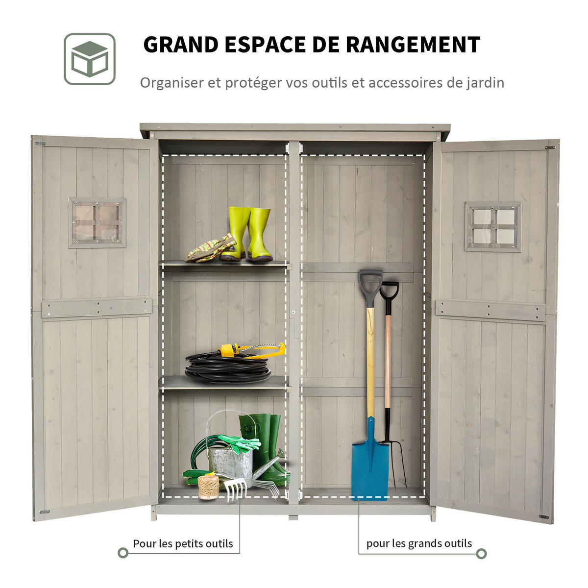 GERÄTESCHUPPEN DE-17565 2 Türen, 2 Fenster mit Bitumendach Grau - Grau, Holz (127.5/164/50cm) - ComfortXL
