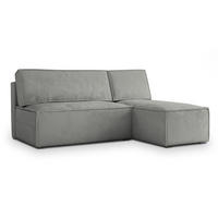 ECKSOFA BRISO M Hellgrau Velours-Stoff mit Schlaffunktion - Hellgrau, Holz (200/140cm) - MASSENO