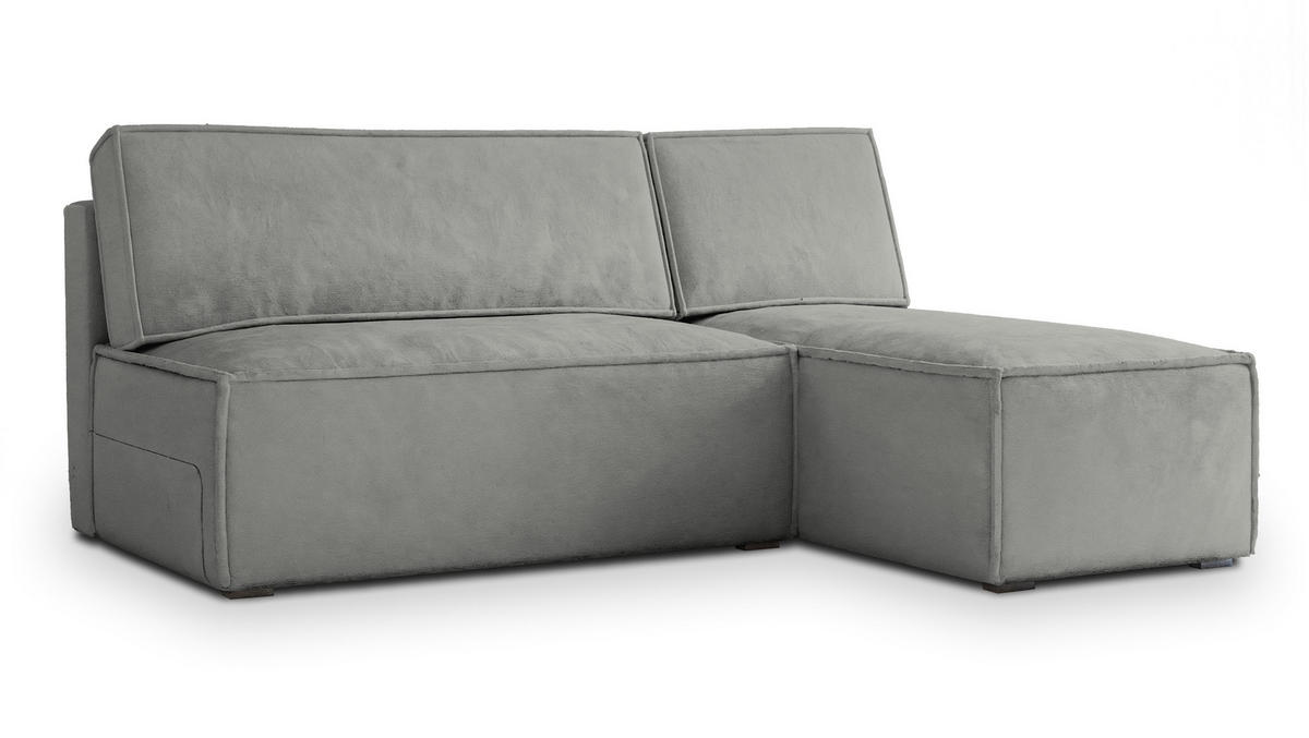 ECKSOFA BRISO M Hellgrau Velours-Stoff mit Schlaffunktion - Hellgrau, Holz (200/140cm) - MASSENO