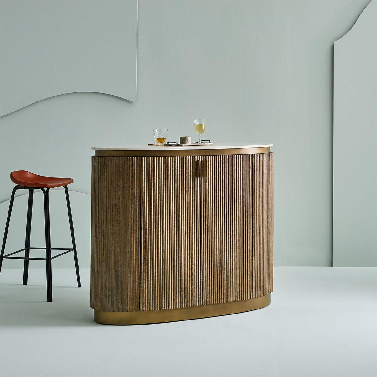 TRESEN aus Massivholz und Marmor 120/104/50 cm - Braun, Holz (12.5/50/104cm) - Signature