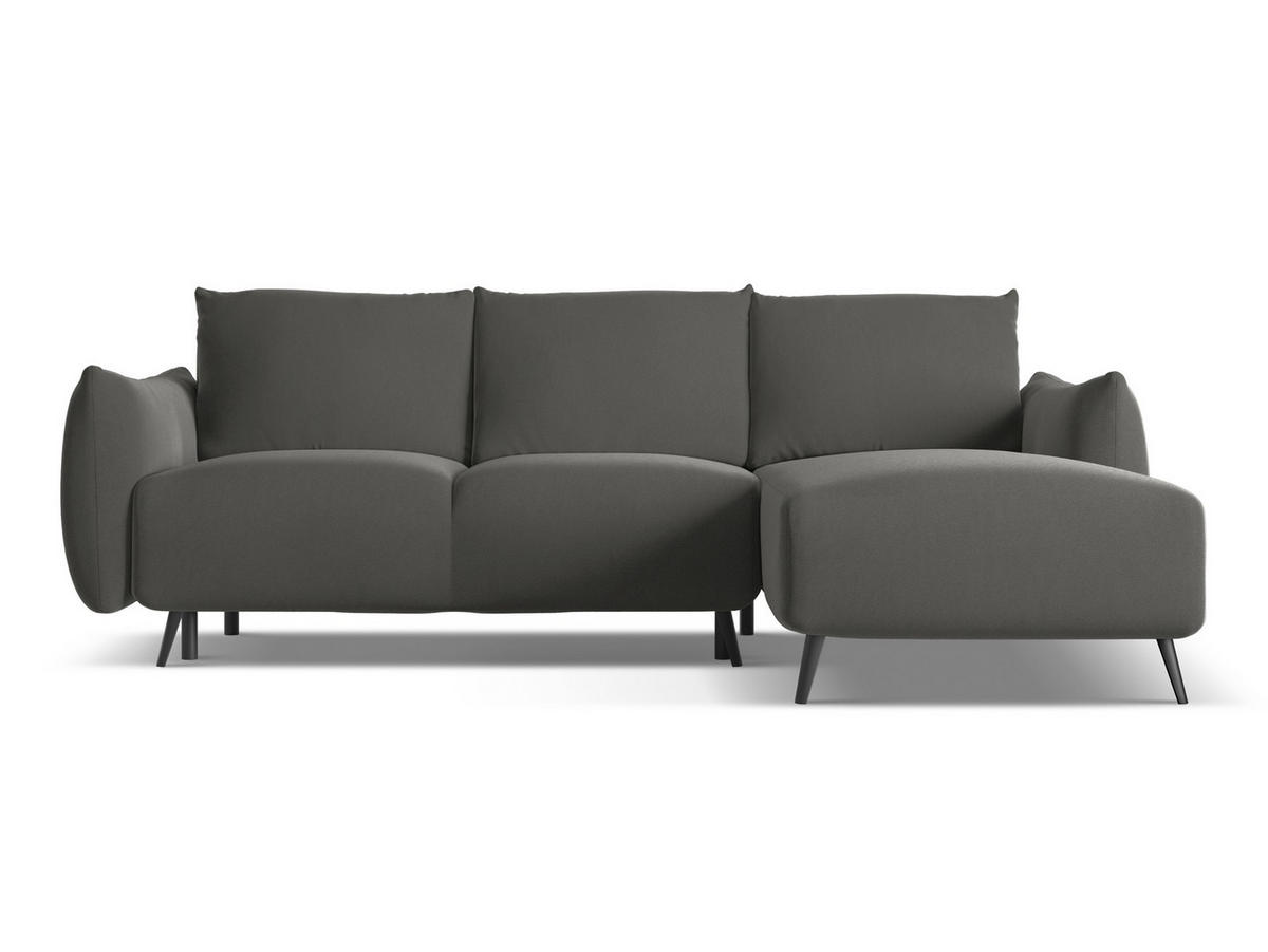 ECKSOFA mit Schlaffunktion Samt Stoff Grau - Dunkelgrau/Schwarz, Textil/Metall (242/162cm) - Makamii