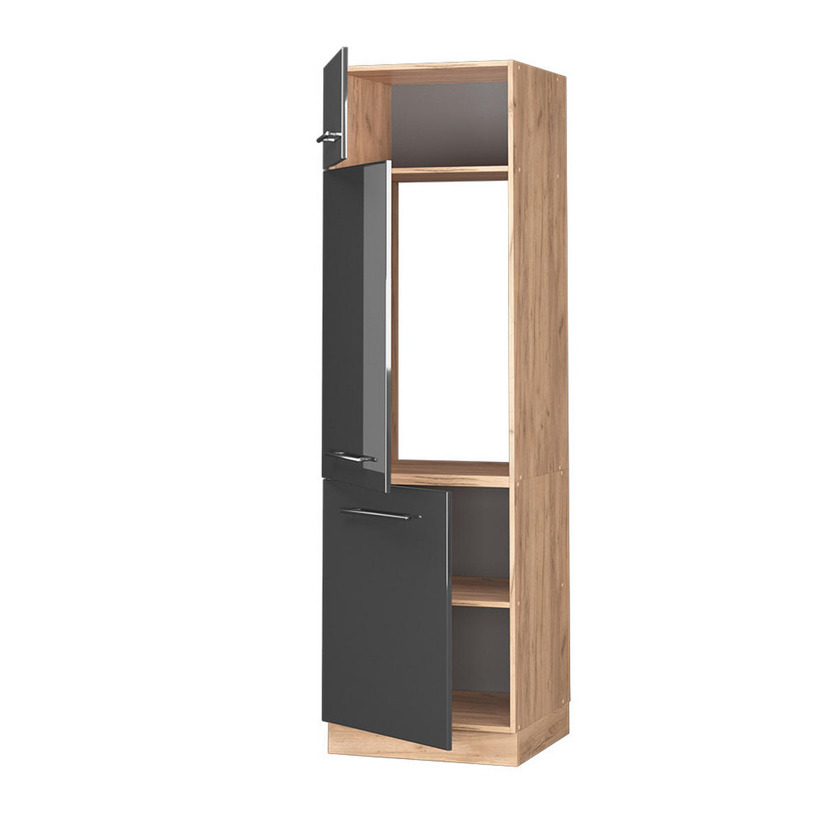KÜCHENSCHRANK Fame-Line Anthrazit Hochglanz 60 cm - Honigeiche/Schwarz Hochglanz, Holzwerkstoff (60/206.8/58.1cm) - Vicco