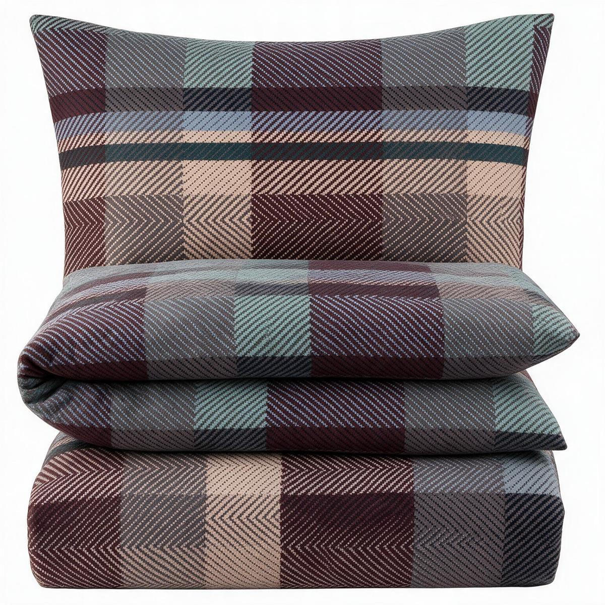 BIBER-BETTWÄSCHE 155x220 - Kuschelig warmer Flanell Bettbezug aus 100% Baumwolle für Herbst & Winter - Muster kariert Bordo - Bordeaux, Textil (155/220cm) - Carpe Sonno