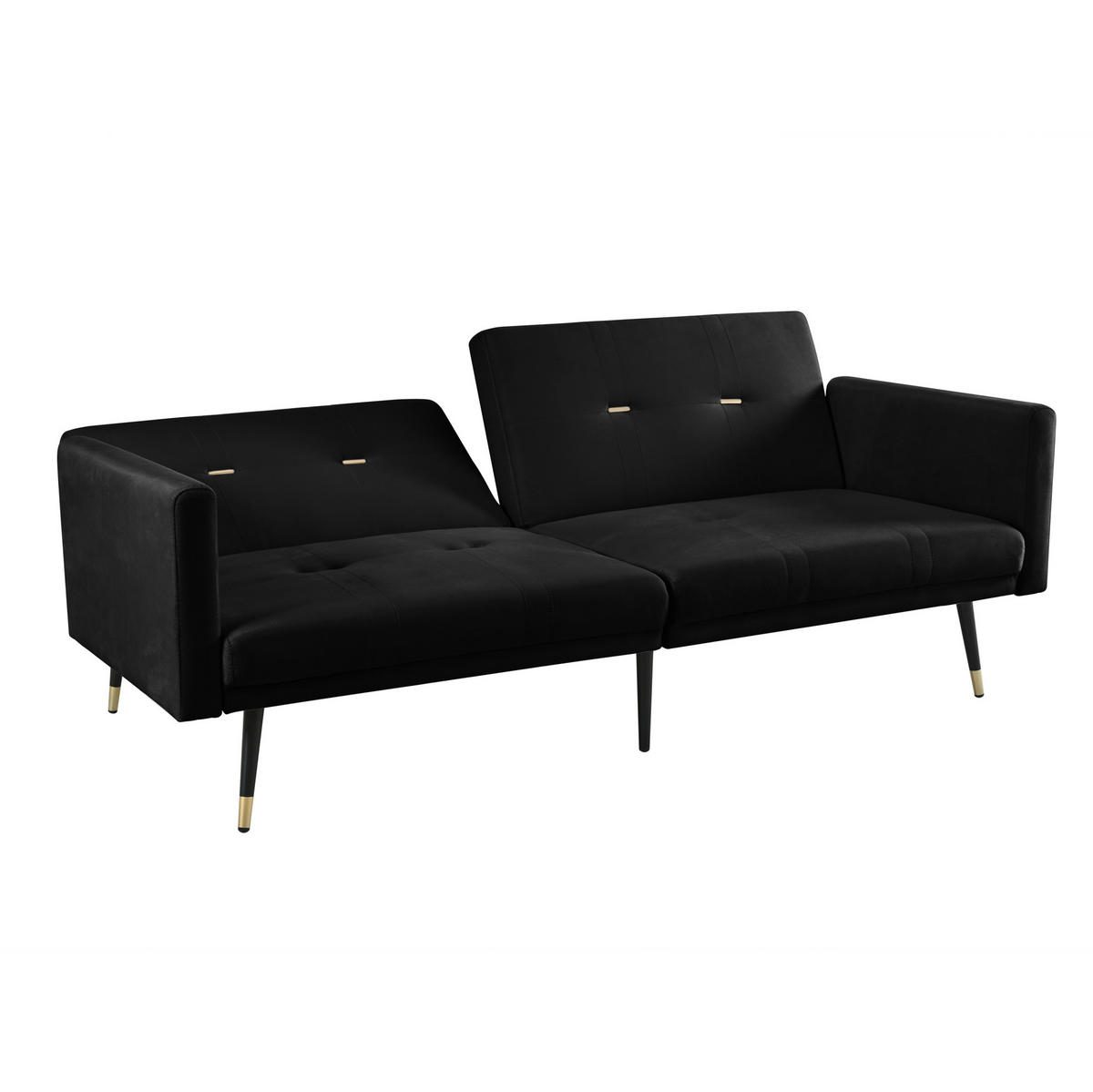 SCHLAFSOFA 2-Sitzer mit verstellbaren Rückenlehnen Samt Black - Schwarz, Holzwerkstoff (164/70/89cm) - Meubliv