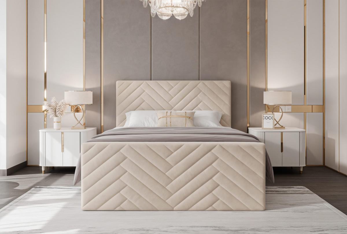 BOXBETT NEREA PLUS 160/200 cm mit Matratze und Topper, Hellbeige - Sandfarben, Holzwerkstoff/Textil (160/200cm) - Idohome