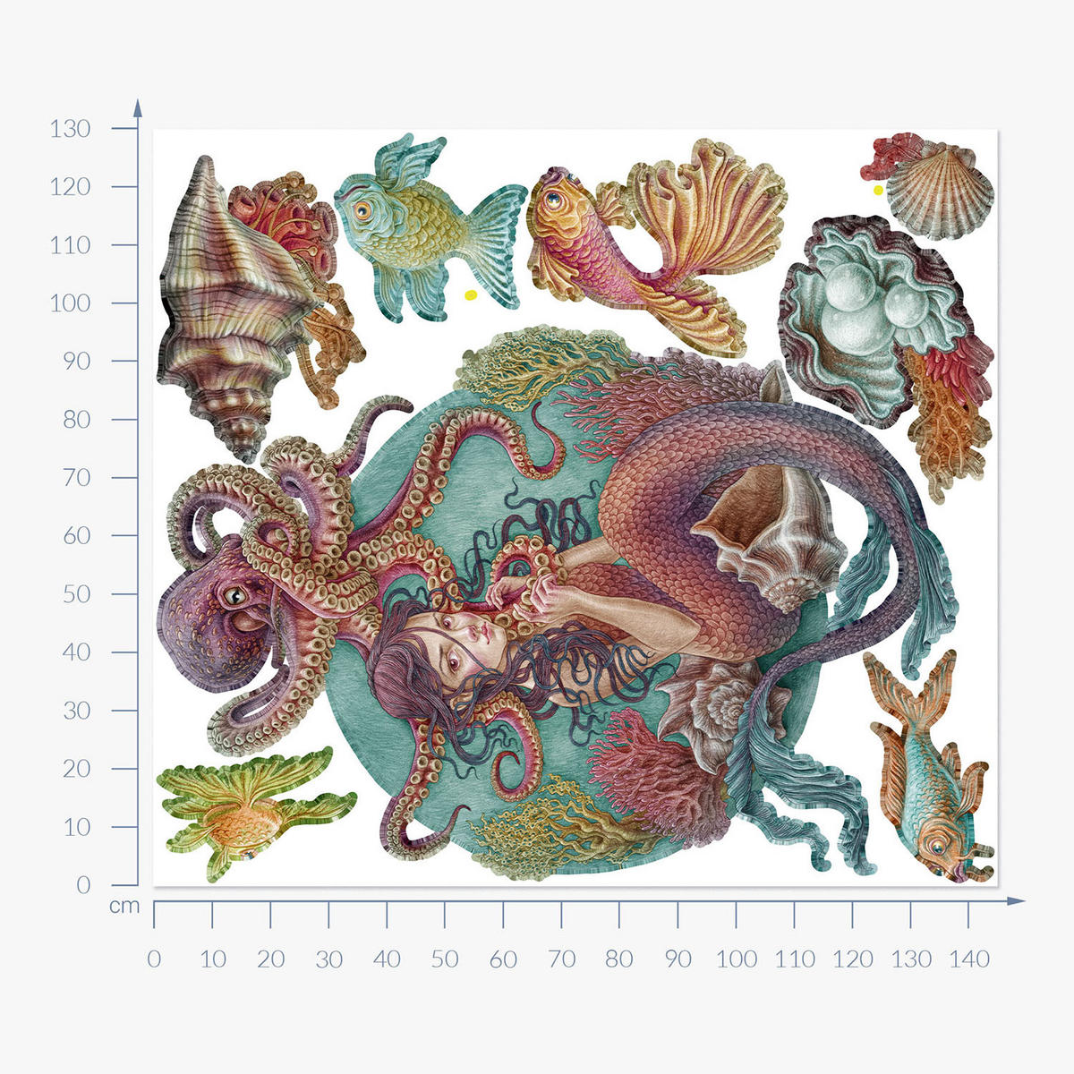 WANDAUFKLEBER 130x145cm - Unterwasser-Meerjungfrauen - Multicolor, Kunststoff (130/145/0.1cm) - Wallfluent