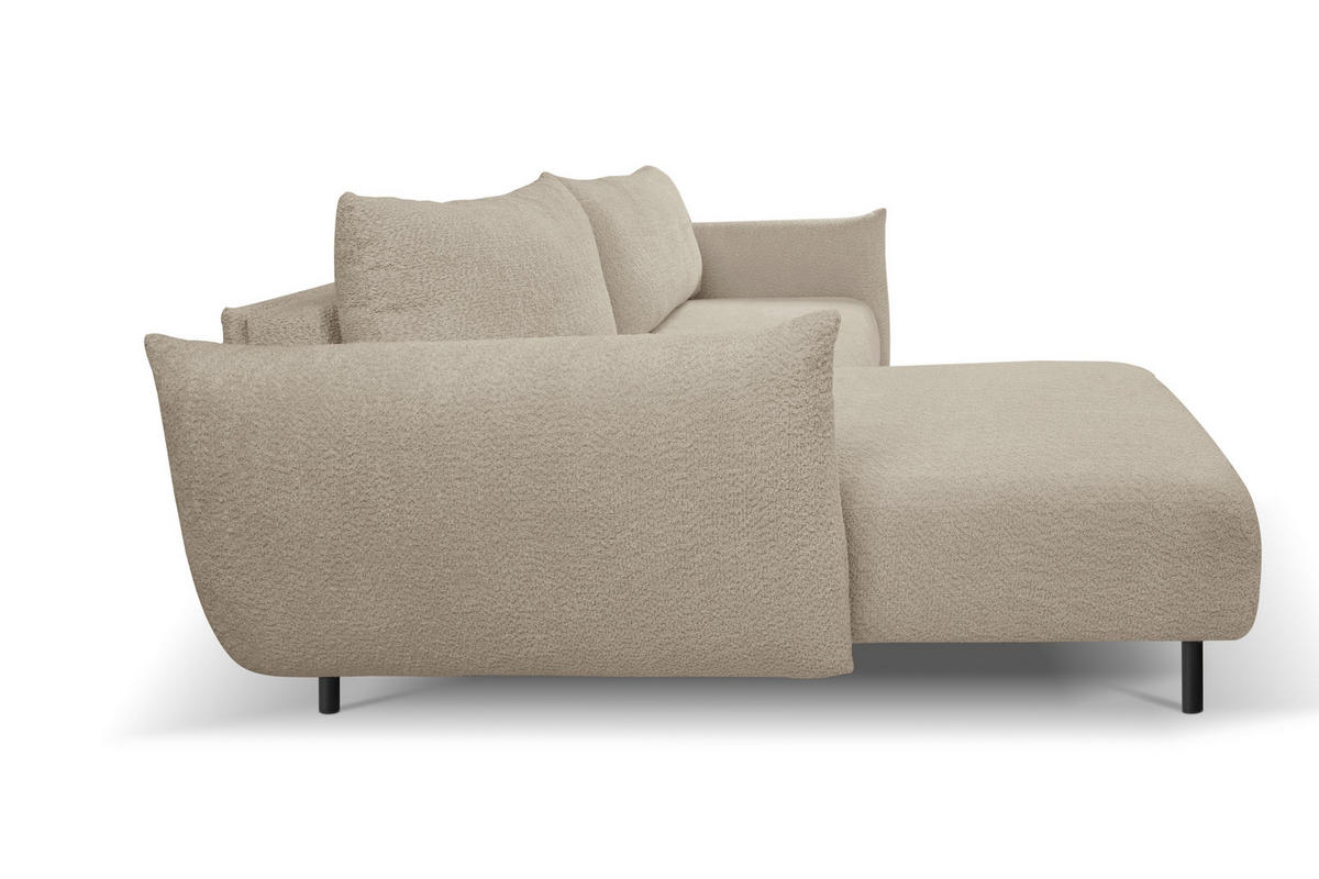 ECKSOFA UNO Beige Plüsch-Stoff mit Schlaffunktion - Beige, Holz (257/171cm) - MASSENO
