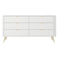 SIDEBOARD Vespasia 6S Beige 163,2/81,2/38 cm – Geriffelte Fronten - Goldfarben/Weiß, Holzwerkstoff/Metall (163/81.2/38cm) - AX Living