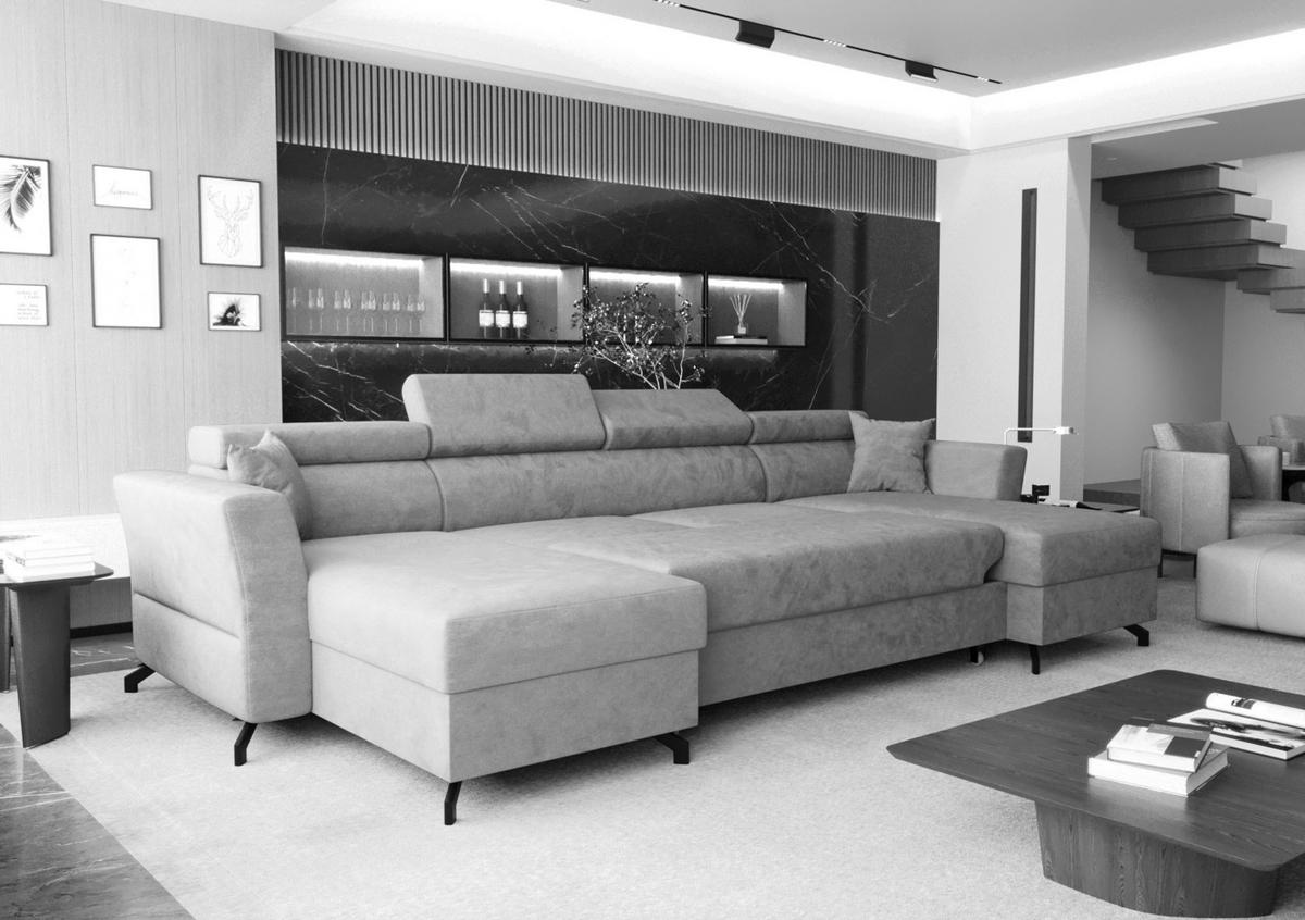 WOHNLANDSCHAFT Ribella Anthrazit 345/180/100 cm mit Schlaffunktion - Schwarz/Grau, Textil/Metall (345/100/180cm) - AX Living