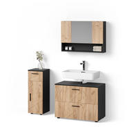 BADMÖBEL-SET Ronco Goldkraft Eiche/Anthrazit 3 Teile, mit Schubladenschrank und Midischrank - Anthrazit/Eiche Wotan, Holzwerkstoff (41/80/58cm) - Livinity®
