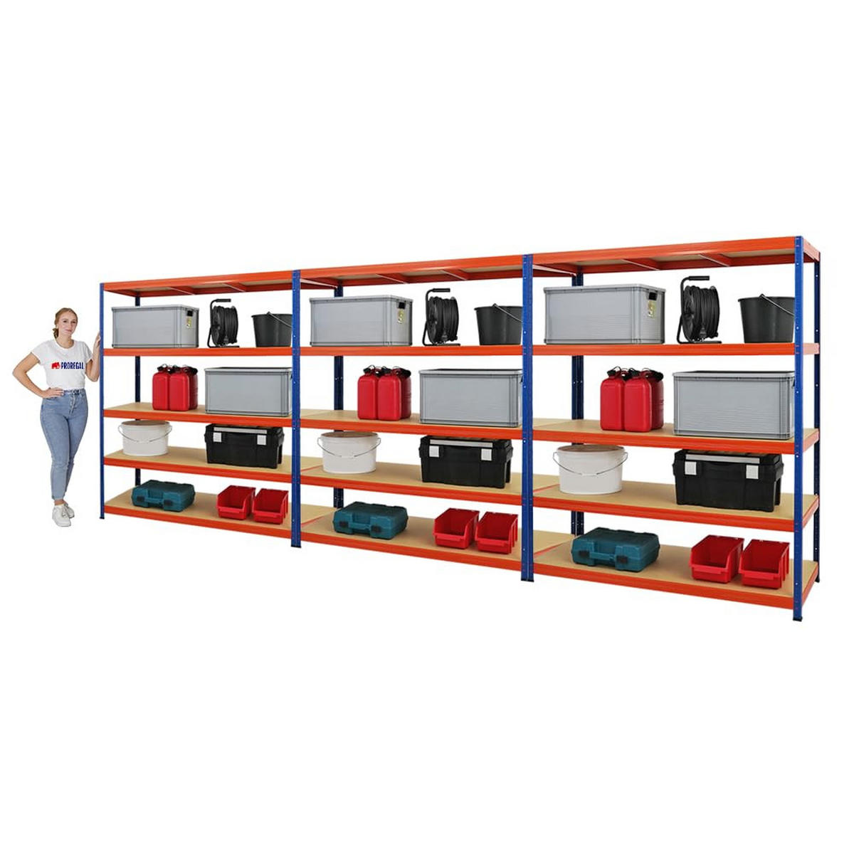SCHWERLASTREGAL Giant Elephant 3er-Set mit 3x 180x150x60 cm Fachlast 200 kg Blau-Orange - Orange, Metall (450/180/60cm) - PROREGAL