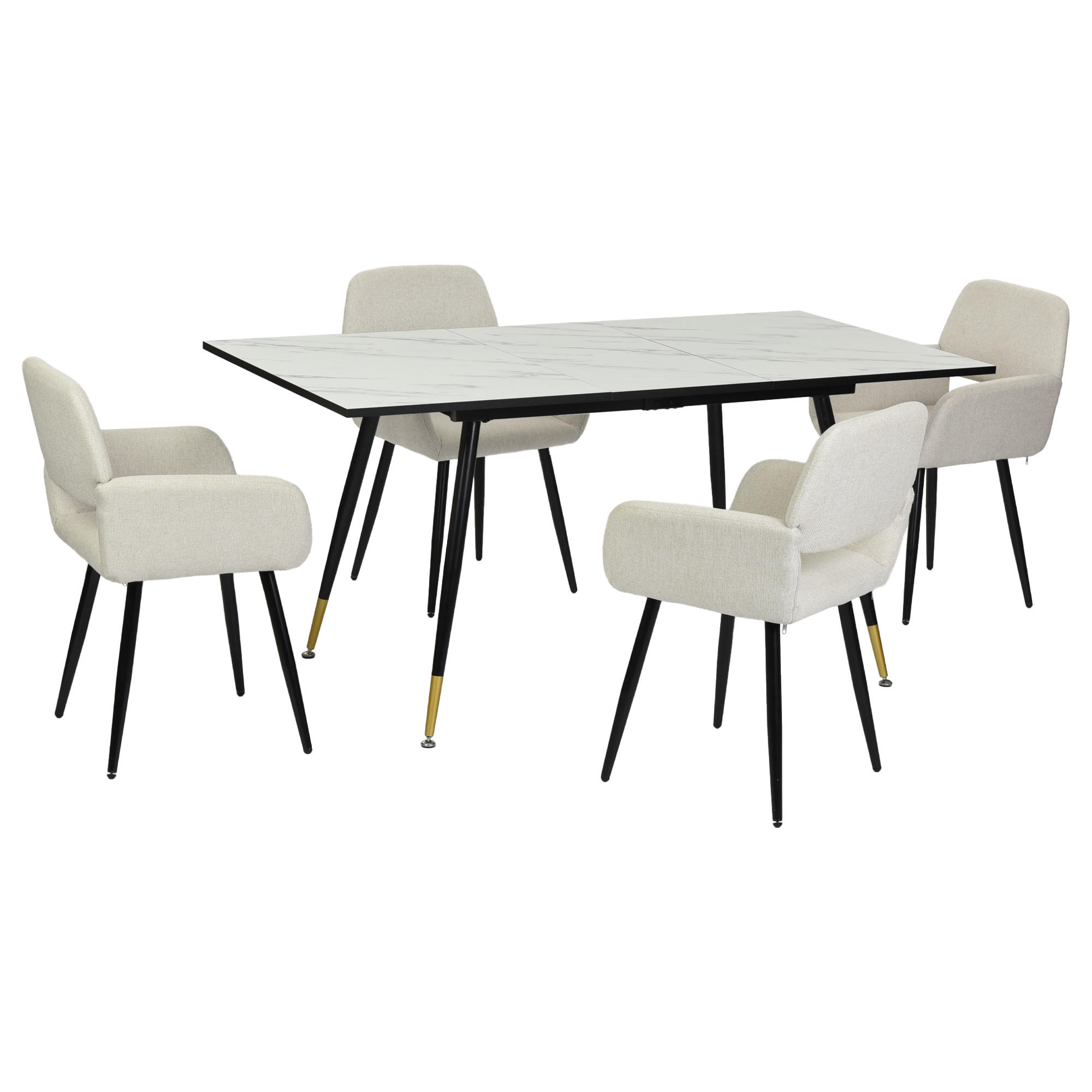 ESSZIMMER SET mit ausziehbarem Tisch und 4 bequemen Stühlen - Beige, Holzwerkstoff/Metall (80/75/160cm) - Urban Meuble