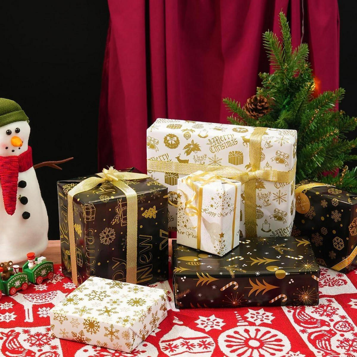 GESCHENKPAPIER Set Weihnachten 6 Blatt Gold Schwarz 70x50cm - Multicolor, Papier (50/1/70cm)