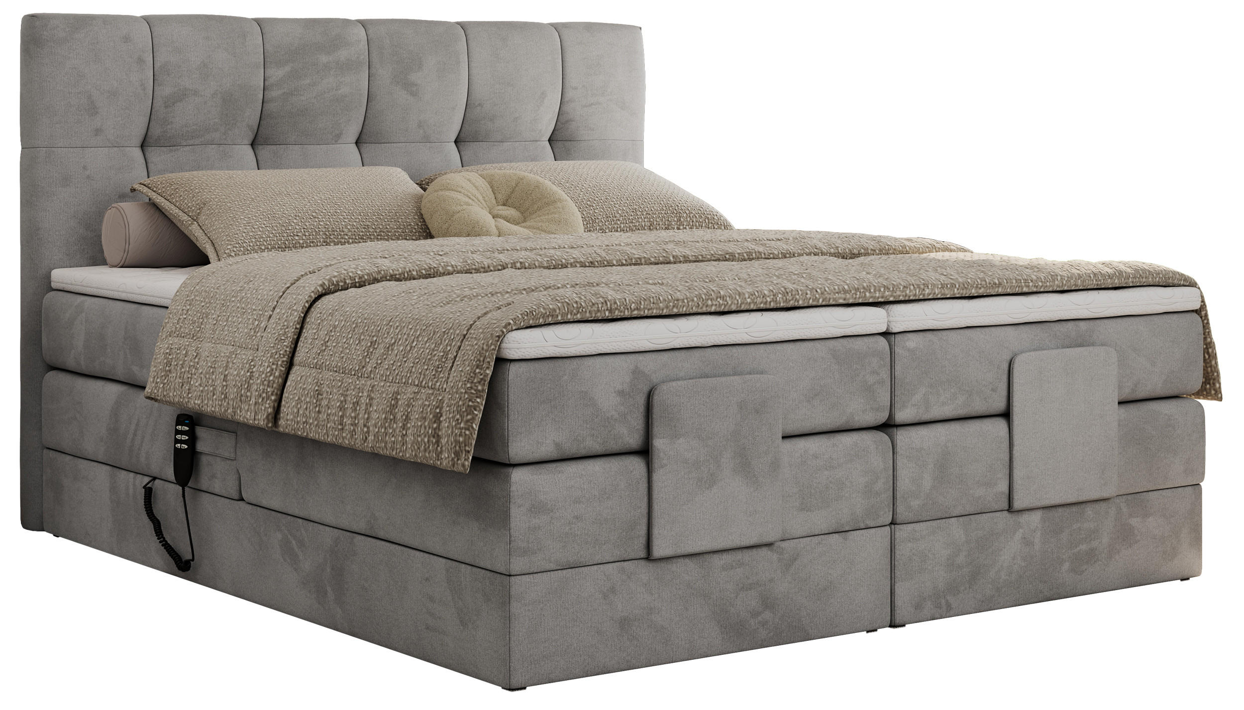BOXBETT VITTORIA 140/200 - Hellgrau Velvet - H3 - Hellgrau, Holz/Textil (140/200cm) - MKS