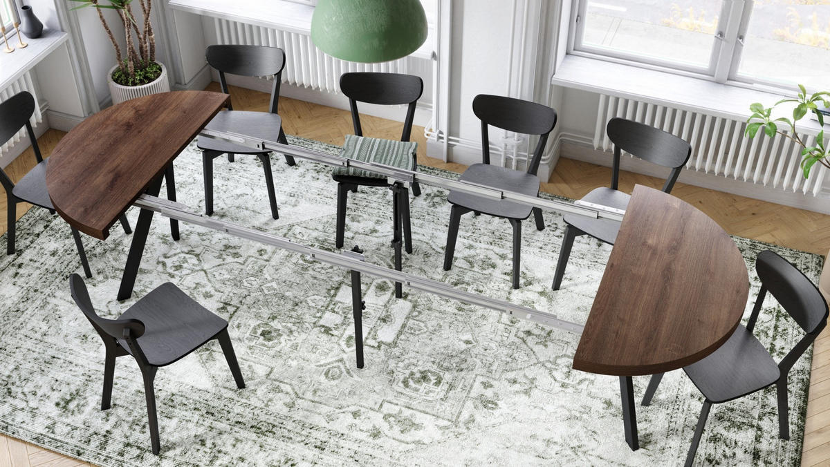 ESSTISCH rund Eiche dunkel - Schwarz matt ausziehbar - Schwarz/Braun, Holzwerkstoff (110/110/77cm) - designimpex