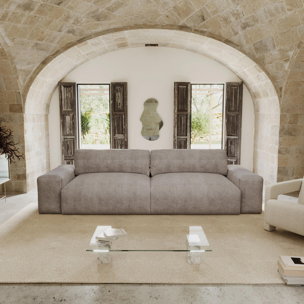 SOFA 3-SITZER Samt Taupe 220cm - Taupe, Textil (220/47/120cm) - Sia Home