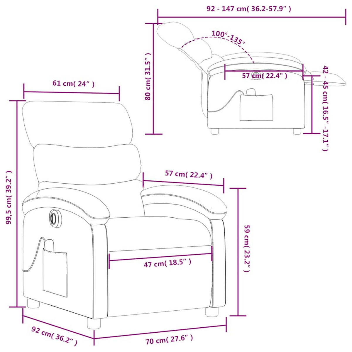 MASSAGESESSEL Elektrisch Dunkelbraun Stoff - Dunkelbraun/Braun, Textil (147/80/70cm) - vidaXL