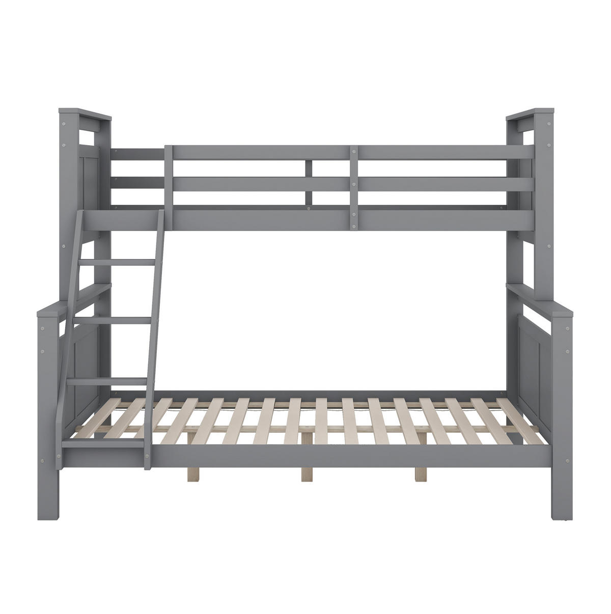 ETAGENBETT 90/140/200 cm aus Kiefernholz und MDF mit Leiter und Sicherheitsgeländer Grau - Grau, Holz (140/200cm) - Modenvie
