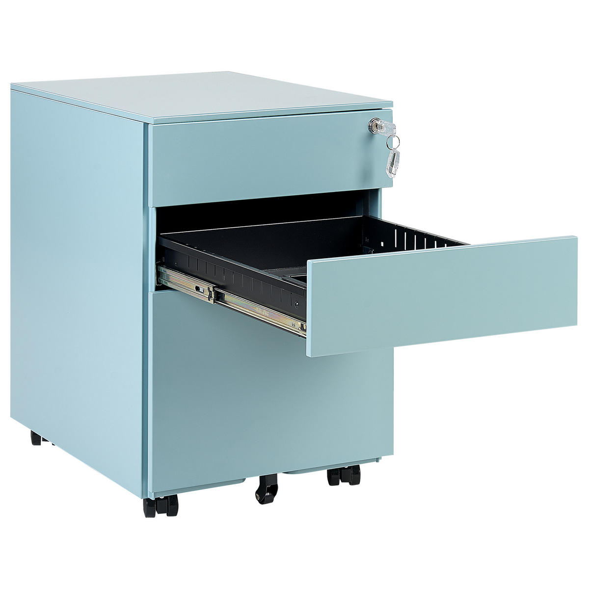 AKTENSCHRANK Metall hellblau 3 Schubladen mit Rollen Cami - Blau, Metall (39/60/50cm) - Beliani
