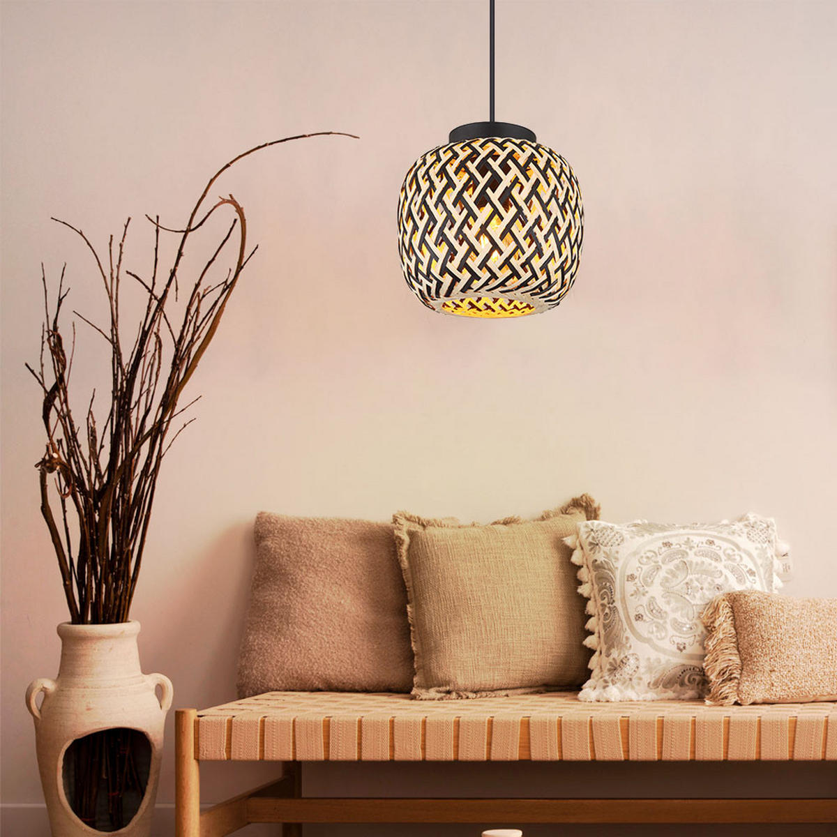 LED PENDELLEUCHTE Metall Bambus Braun - Braun, Holz (20/20/120cm) - Globo Lighting